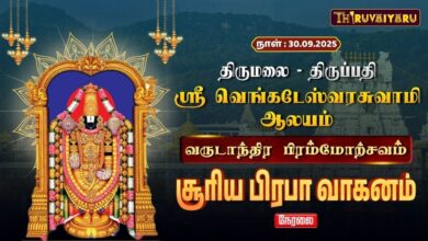 Photo of 🔴LIVE : திருமலை-திருப்பதி ஸ்ரீ வெங்கடேஸ்வரர் ஆலய வருடாந்திர பிரம்மோற்சவம் சூரிய பிரபா வாகனம்